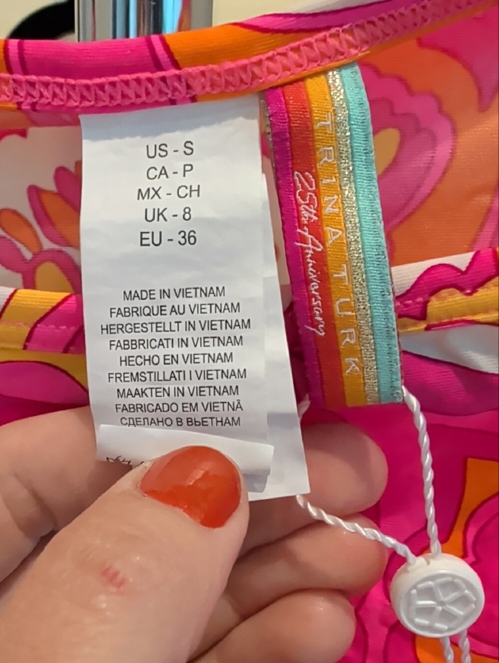 Trina Turk Pink and Orange Floral Swim Cover-Up with Turquoise Trim - Picture 2 of 3